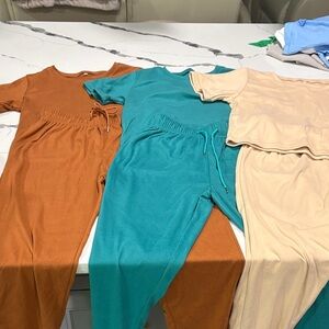 Stylish Women's Jumpsuit Set - Orange, Teal, and Beige
